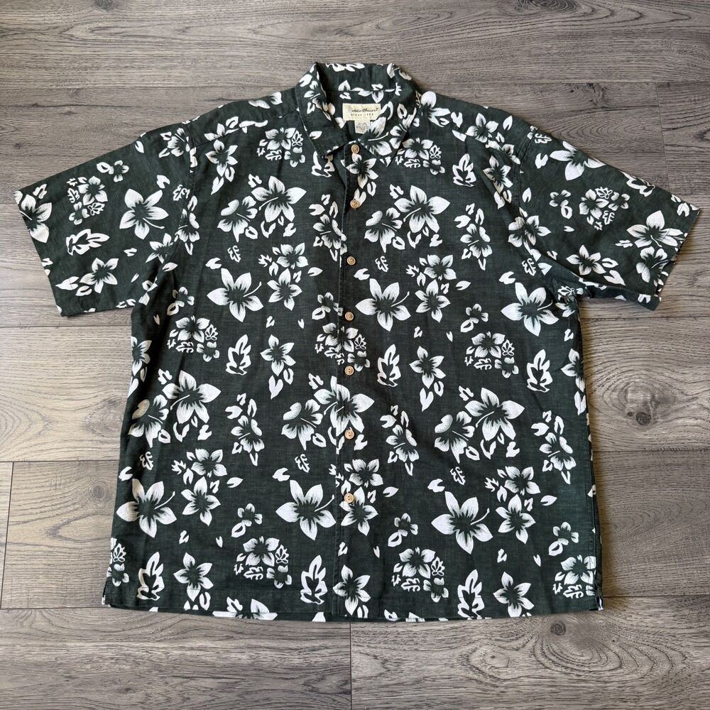 Eddie Bauer Men's Dark Green Tropical Linen-Cotton Blend Button Down Size Large - Picture 1 of 6